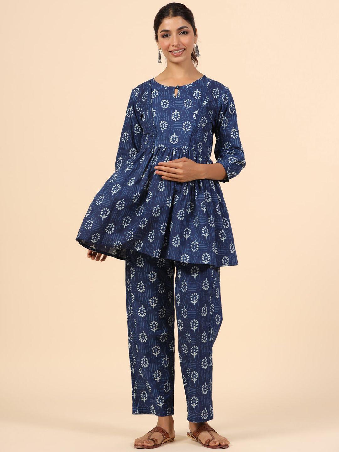 ikk kudi by seerat ethnic motifs printed maternity pure cotton kurti with trousers