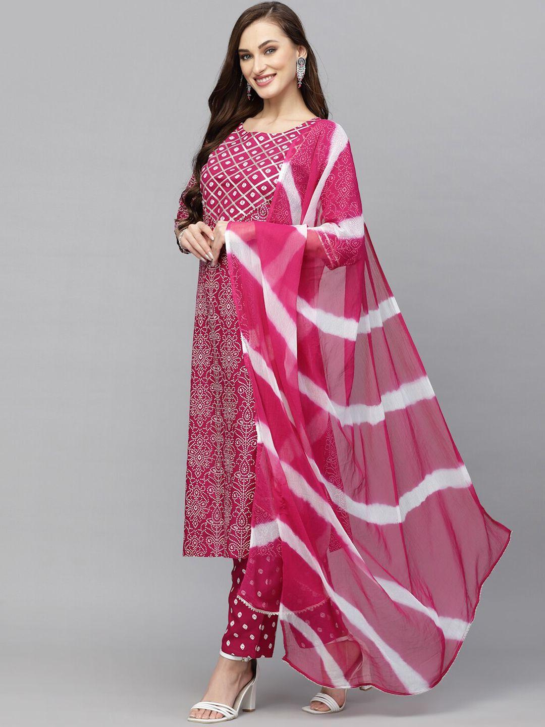 stylum bandhani printed gotta patti kurta with trousers & dupatta