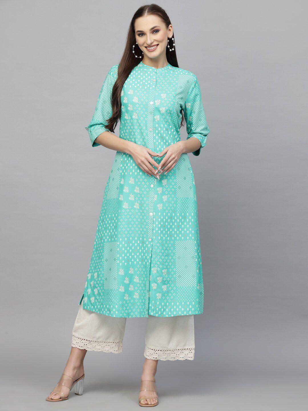 stylum band collar floral printed straight kurta