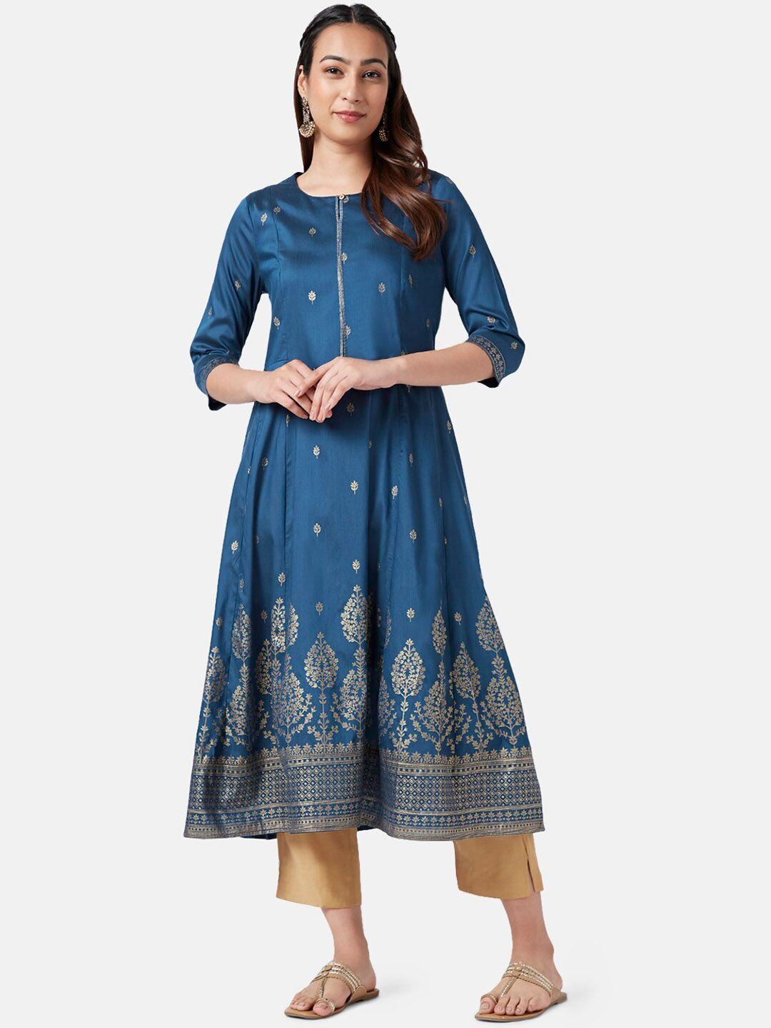 rangmanch by pantaloons ethnic motifs printed panelled keyhole neck anarkali kurta