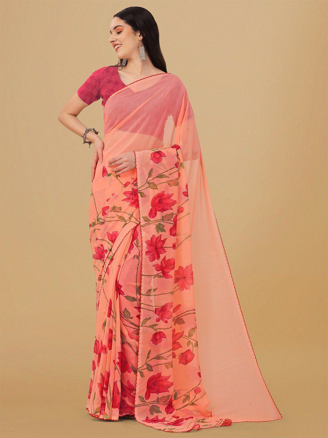 ambuja international floral printed poly georgette saree