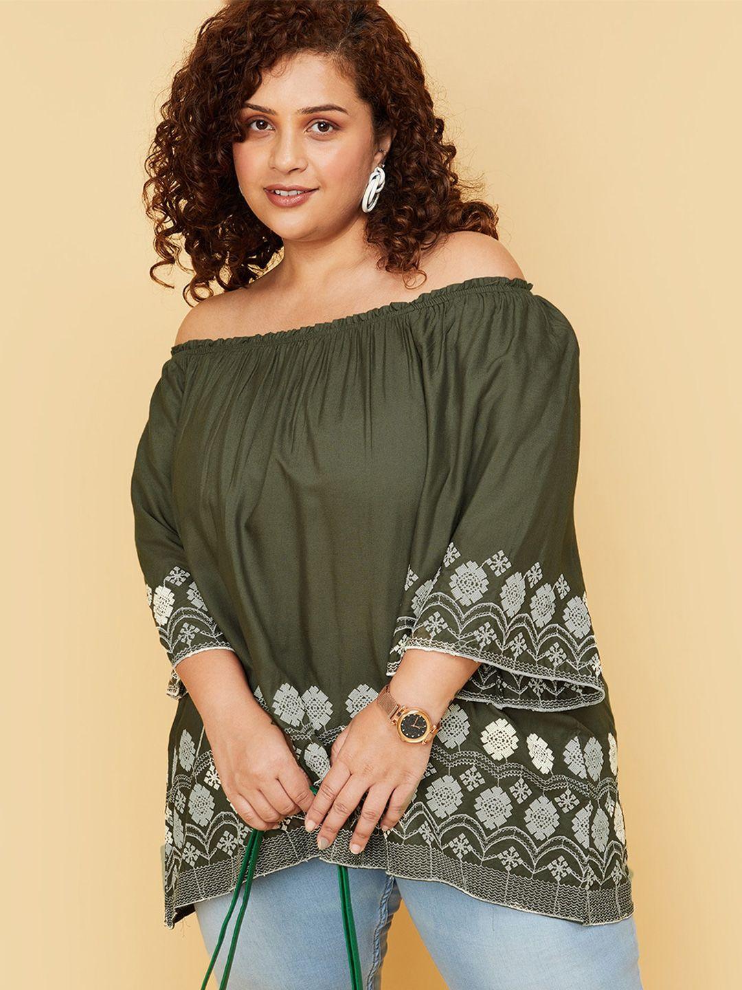 max plus size embroidered off-shoulder bardot top