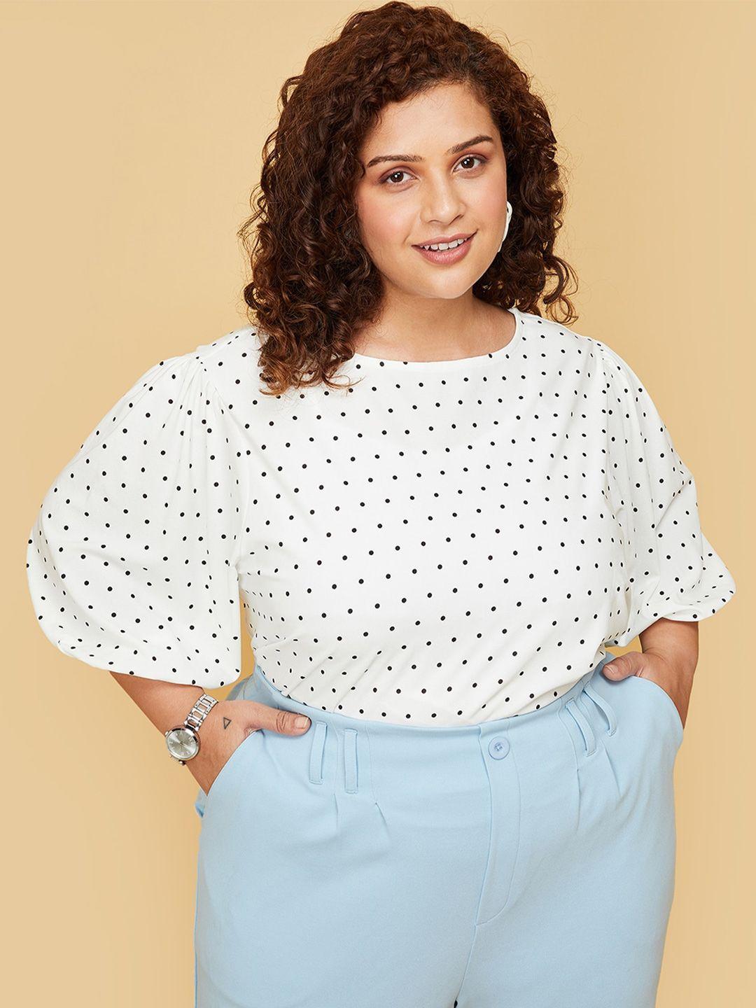 max plus size polka dots printed puff sleeves top