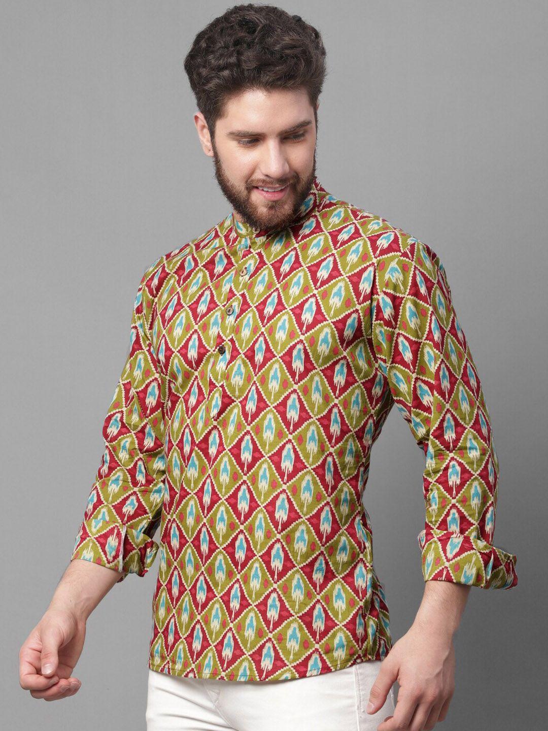 jompers tribal printed mandarin collar ikat pure cotton kurta