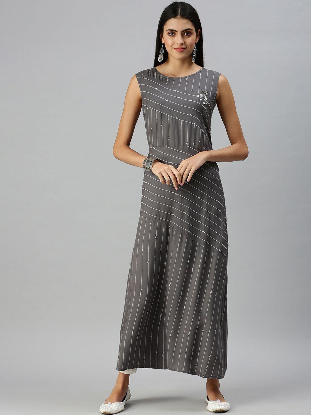 showoff striped round neck sleeveless kurta