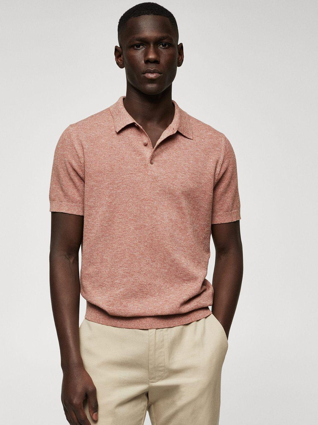 mango man textured polo collar t-shirt