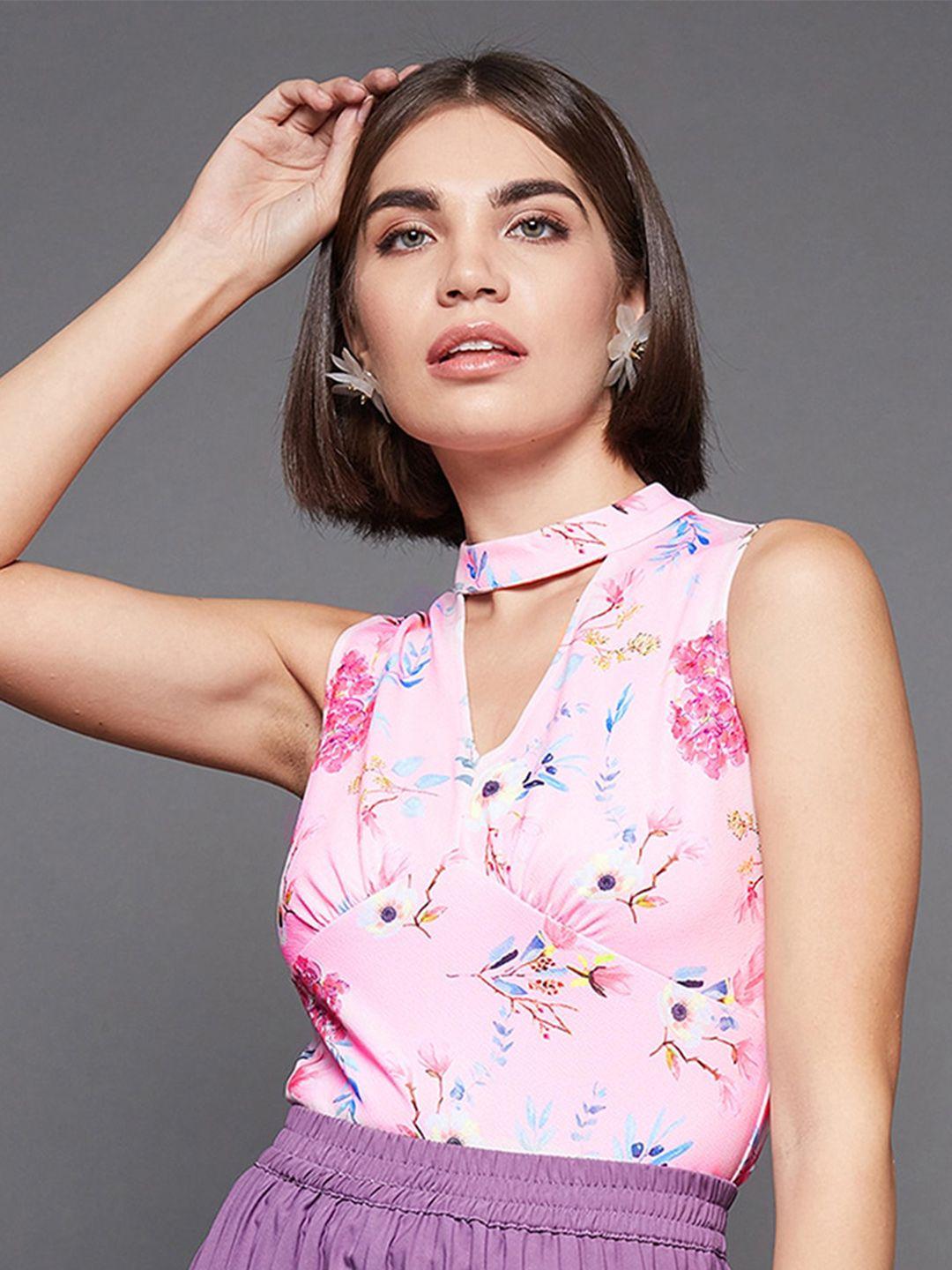 miss chase floral print keyhole neck top