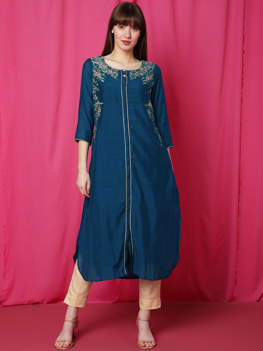 indifusion floral embroidered thread work a-line kurta