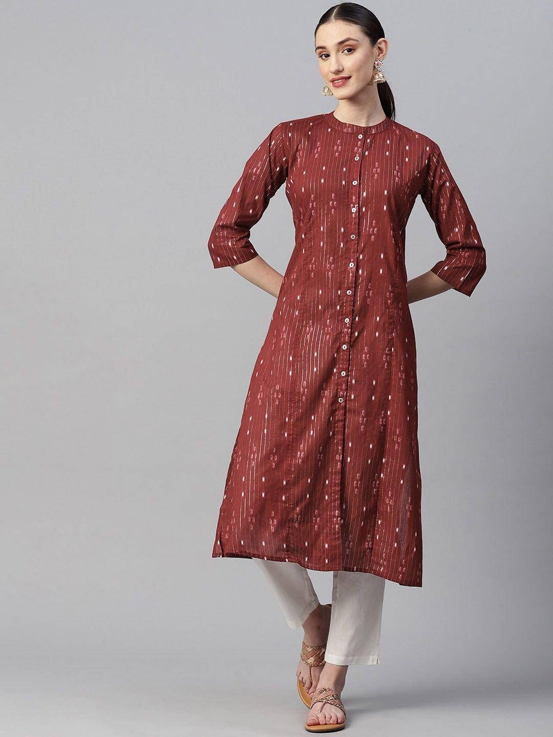 indibelle striped band collar a-line kurta