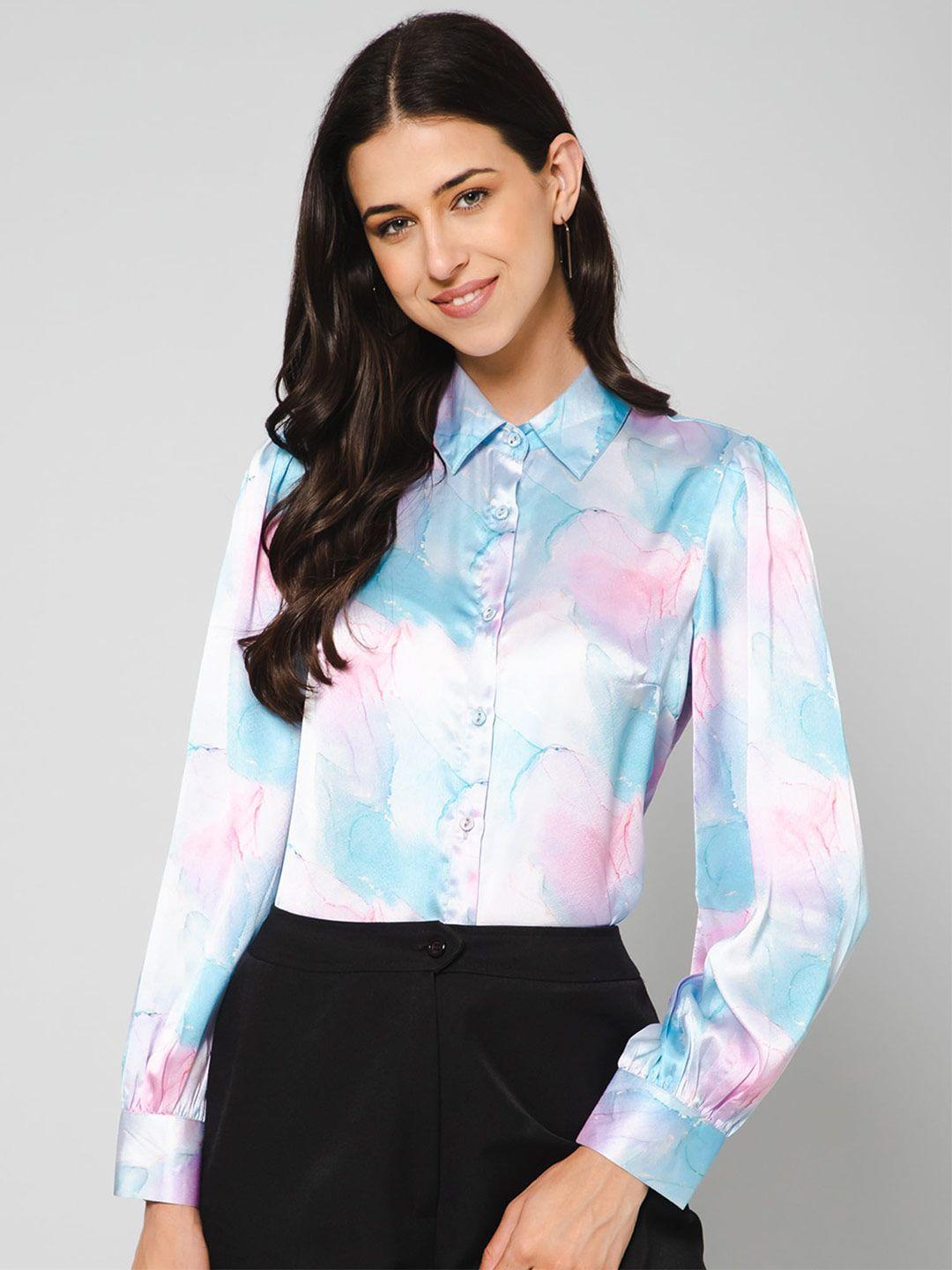 purys women printed satin regular fit casual shirt