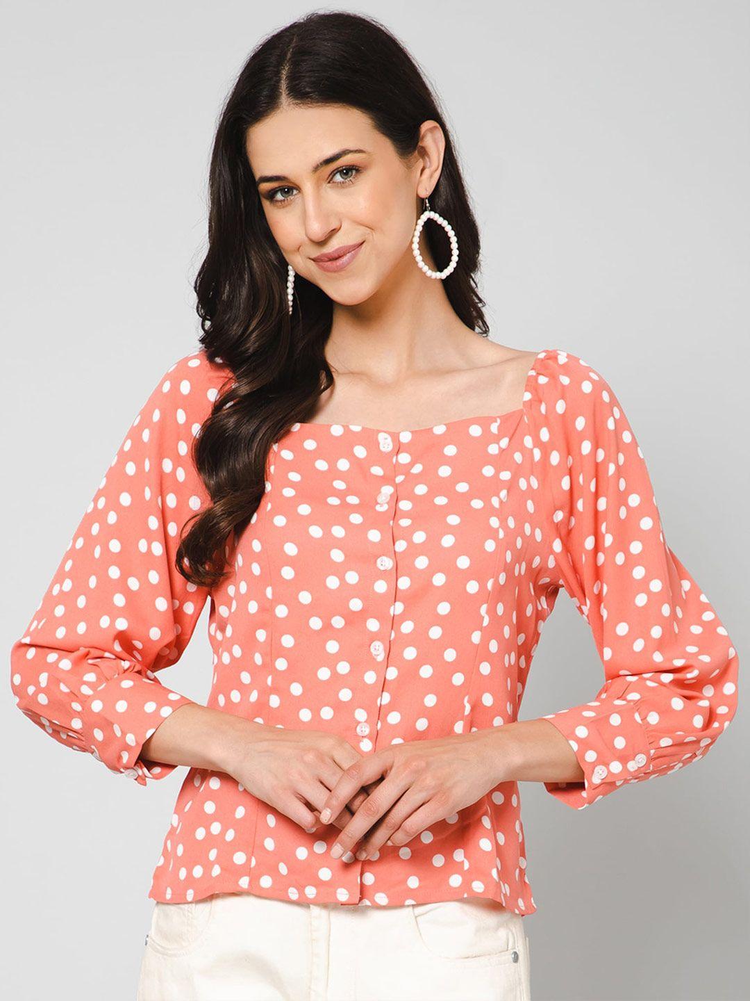 purys polka dot printed cuffed sleeves top