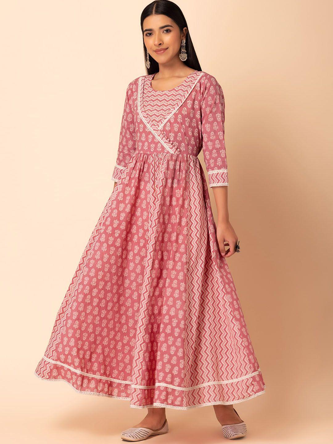 indya ethnic motifs printed sequinned pure cotton angrakha kurta