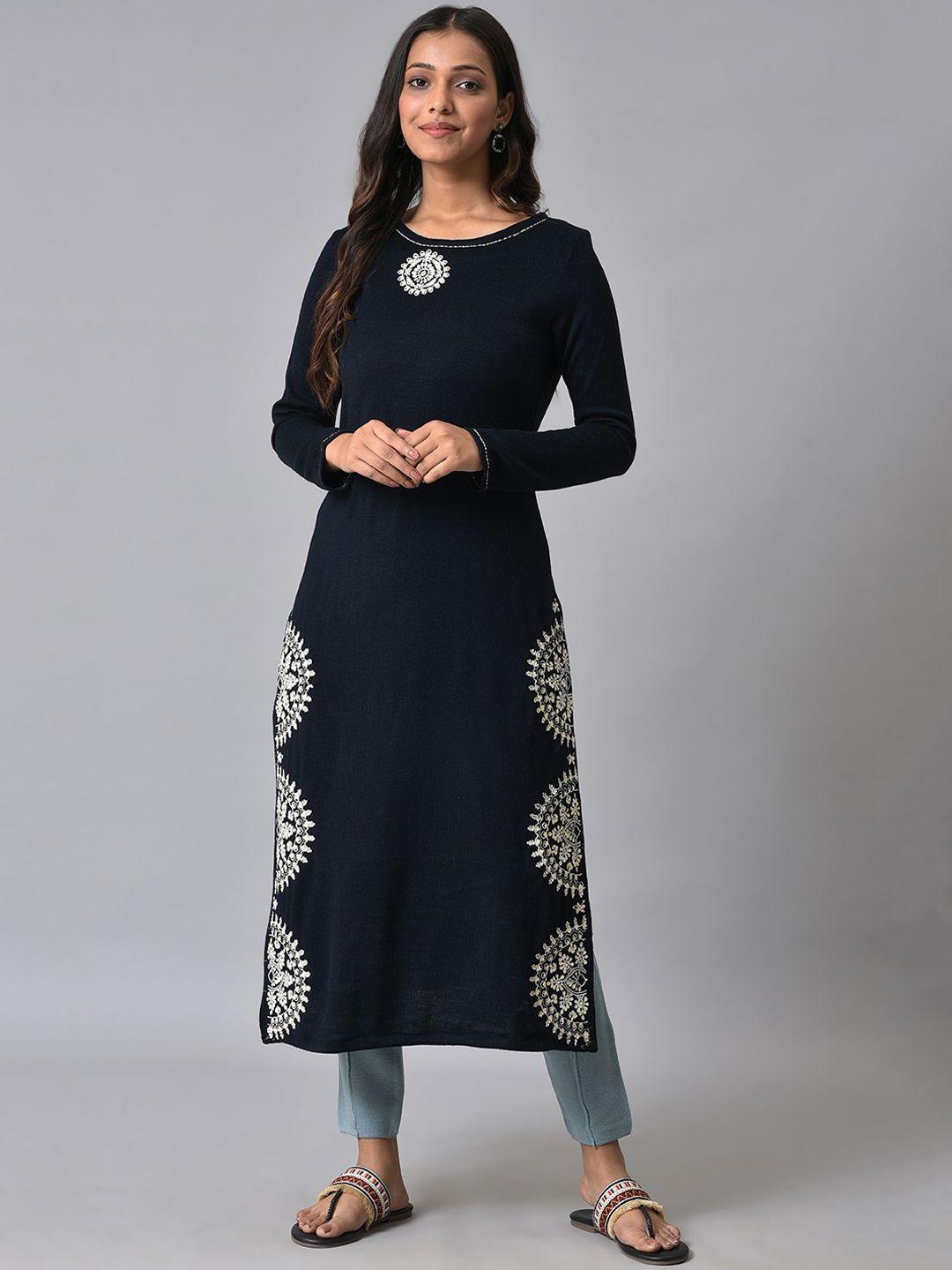 w ethnic motifs printed round neck acrylic kurta