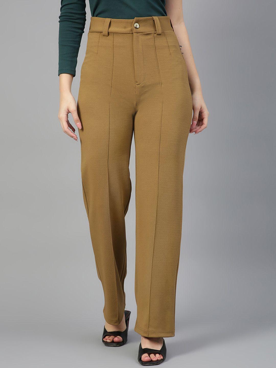 kotty women relaxed straight fit high-rise easy wash parallel trousers