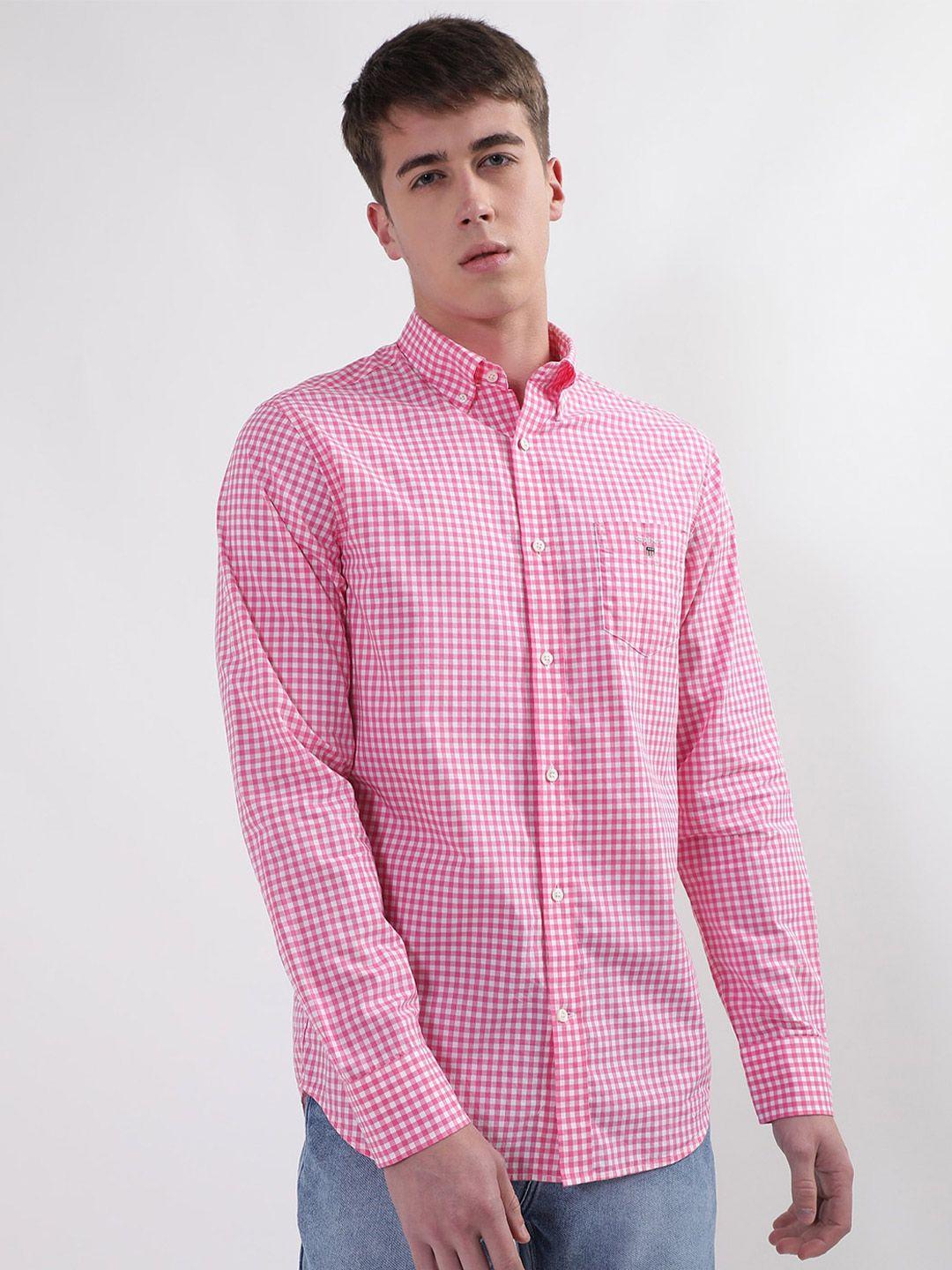 gant classic broadcloth gingham checks checked button down collar cotton casual shirt