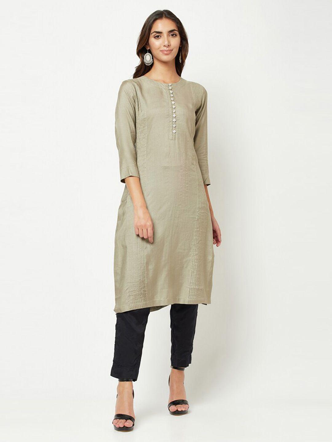 barara ethnic round neck straight accordion pleated kurta