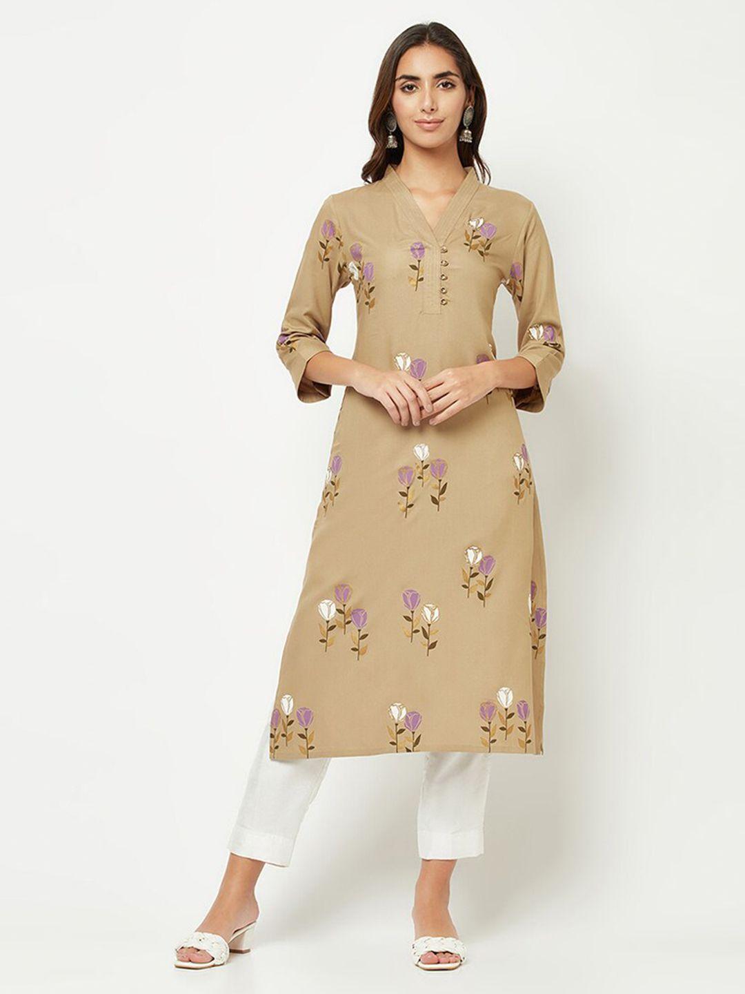 barara ethnic floral printed v-neck straight kurta