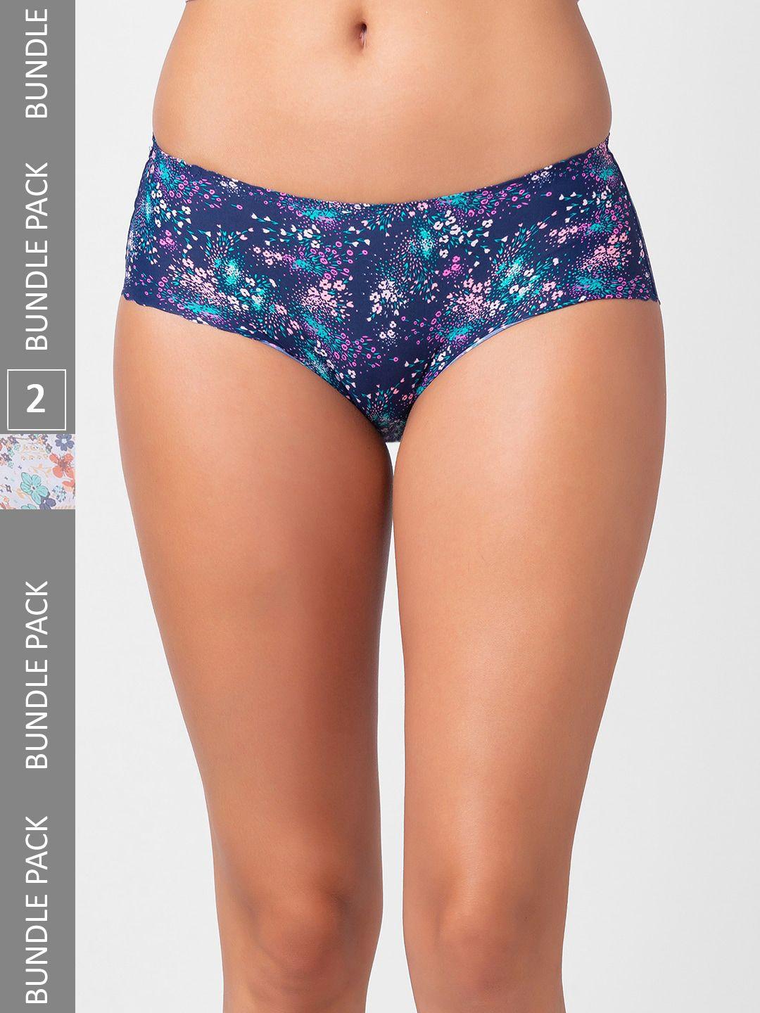 noira  women pack of 2 low-rise printed assorted seamless hipster briefs