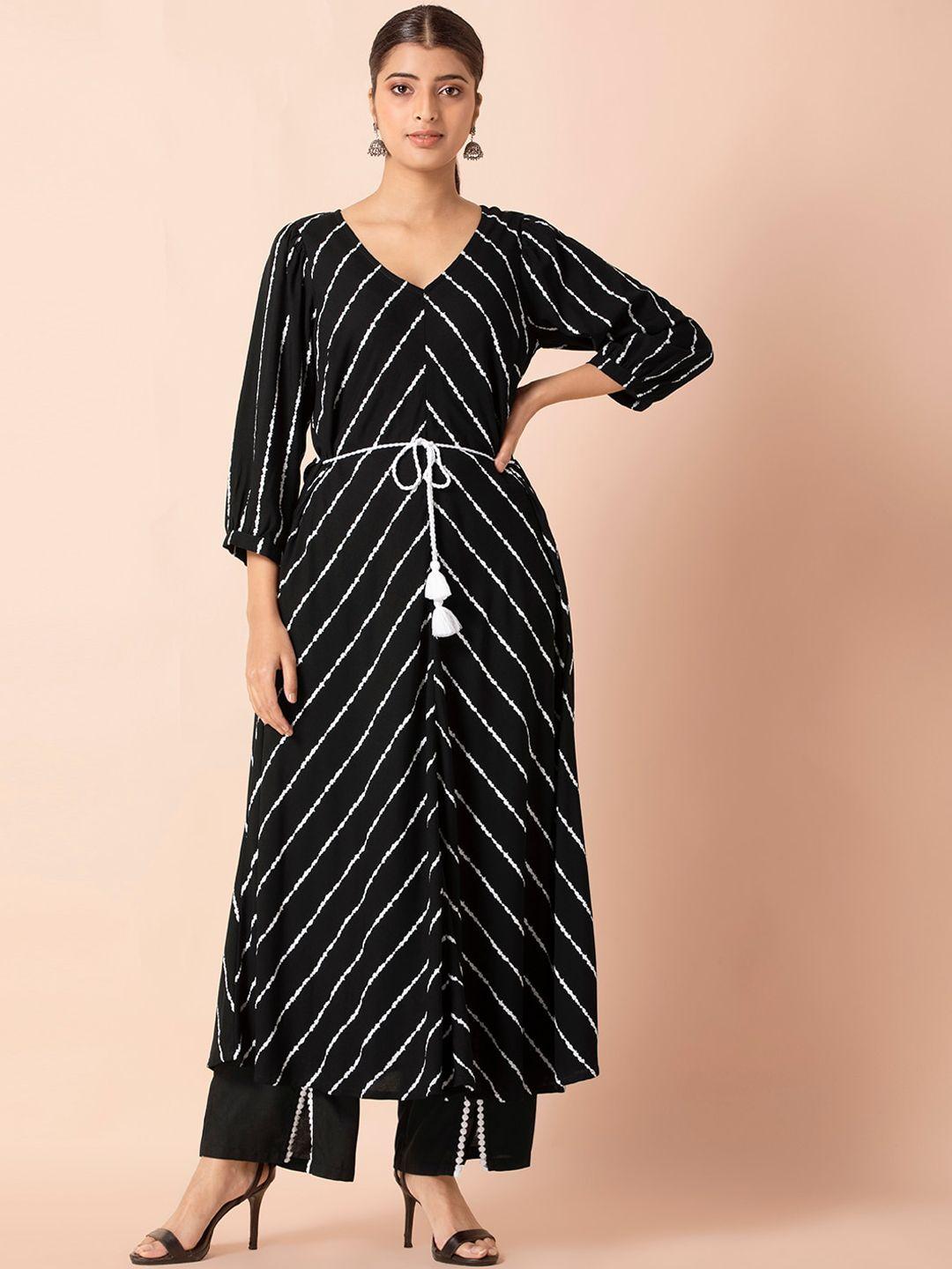 indya striped v-neck a-line kurta