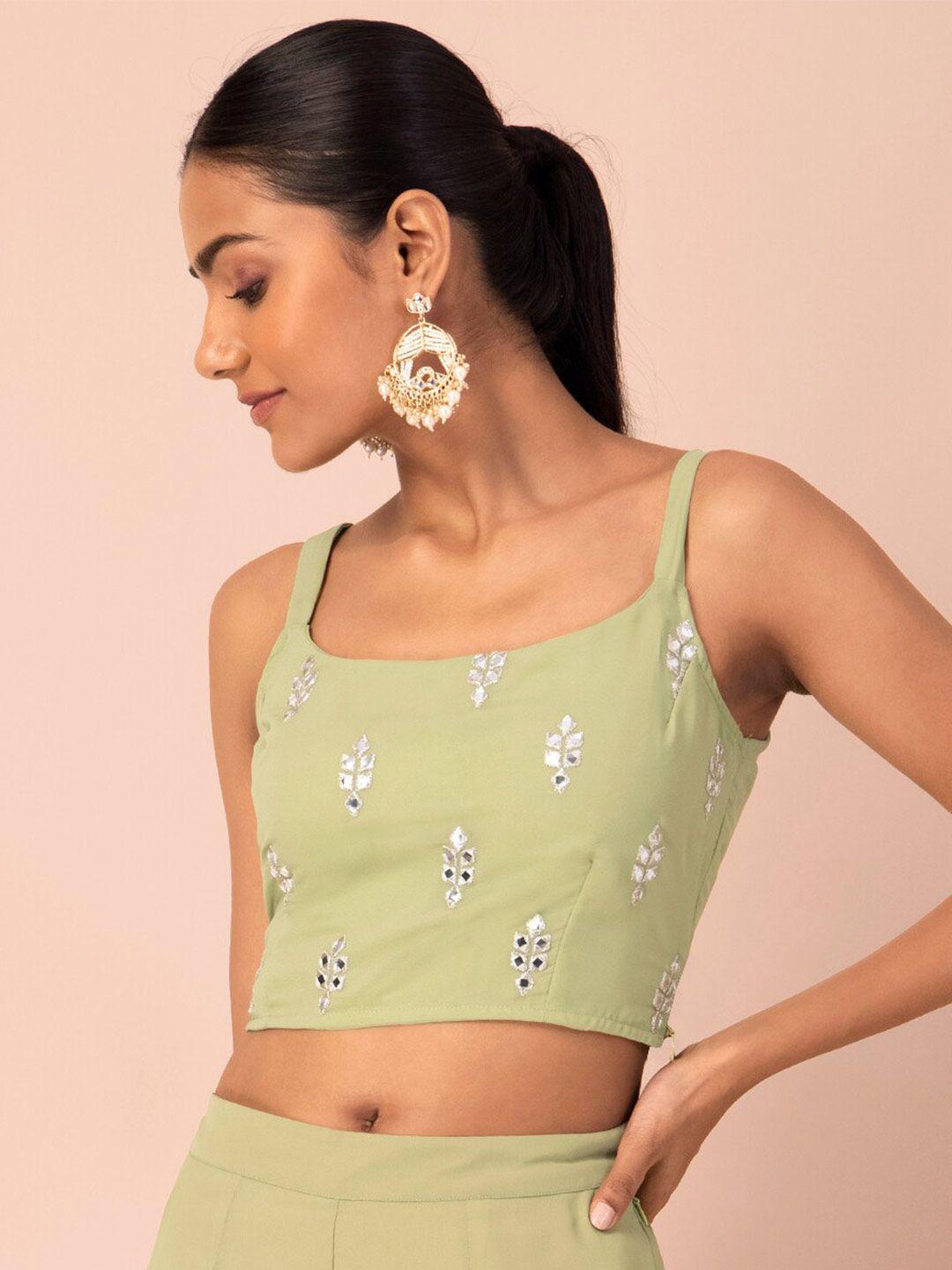 indya mirror embroidered shoulder straps crop top