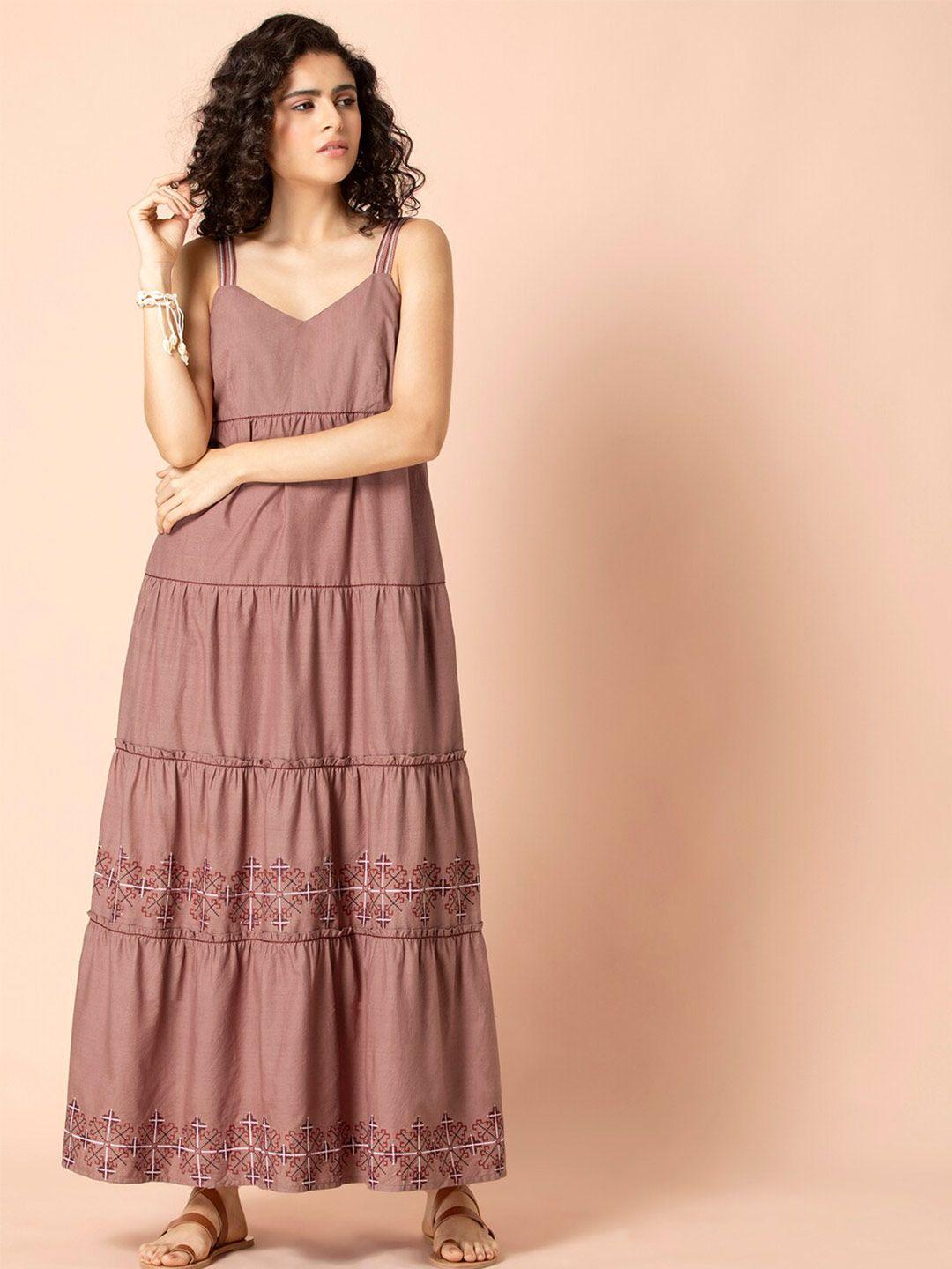 indya embroidered pure cotton tiered maxi dress