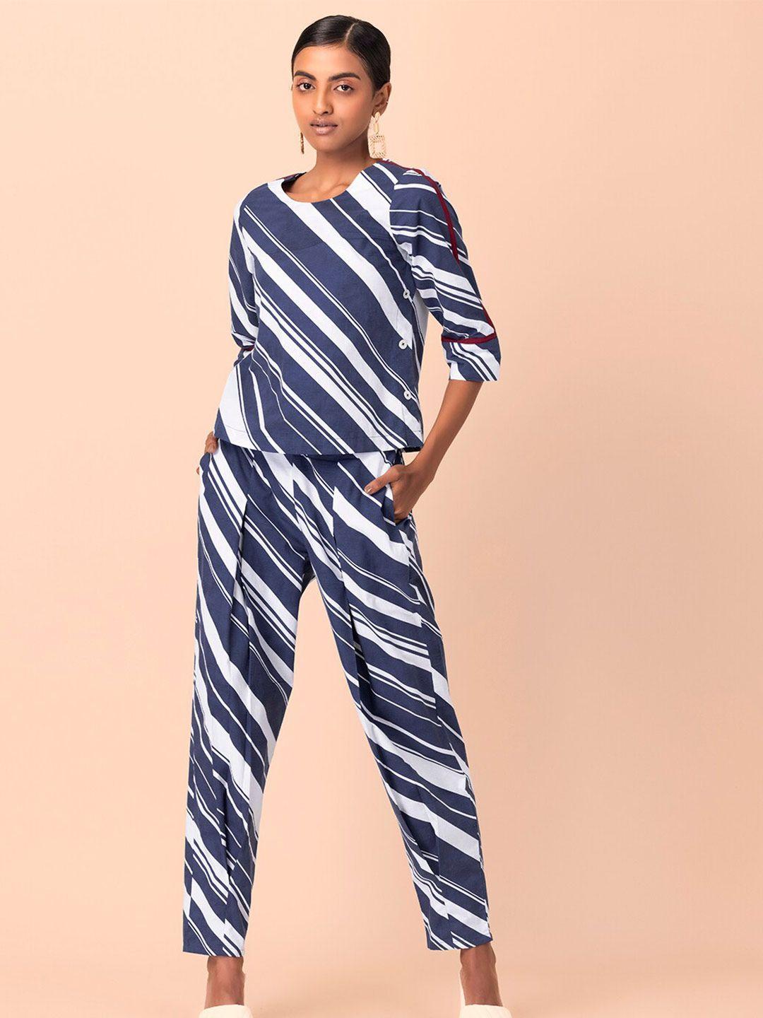 indya pure cotton striped top and trousers co-ords set