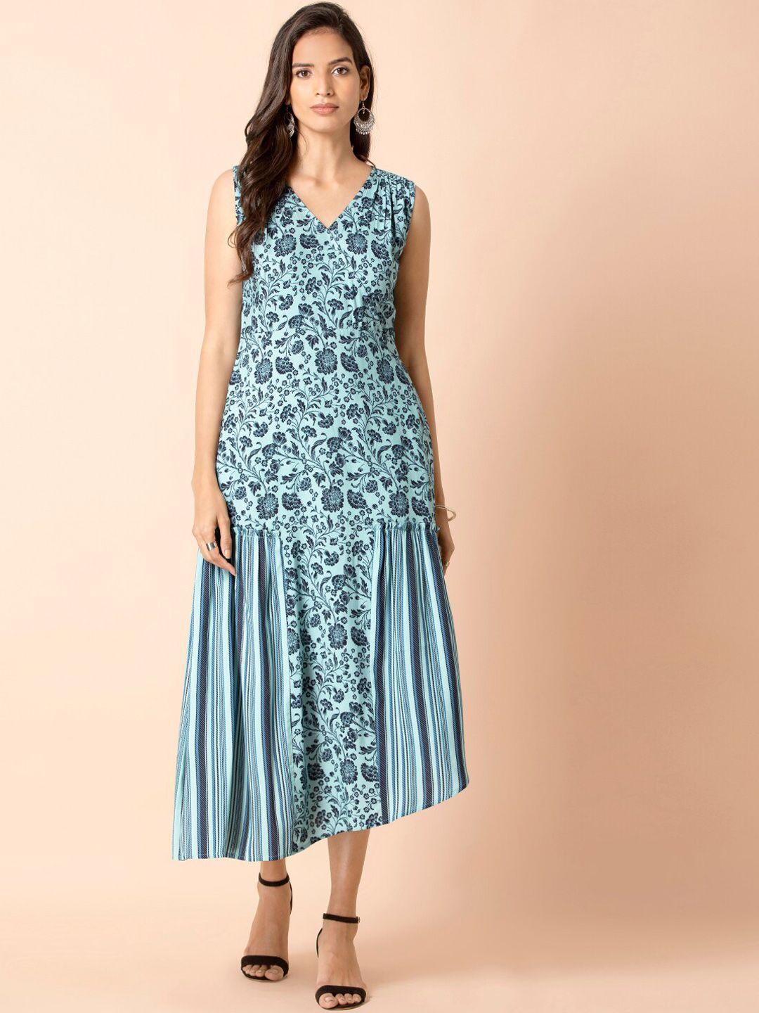 indya floral printed asymmetric a-line midi ethnic dress