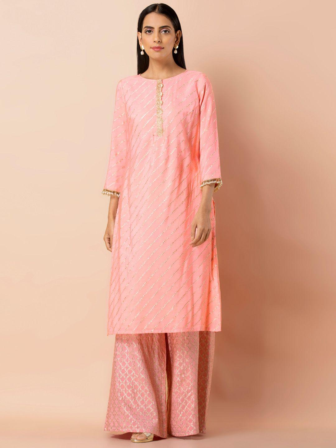 indya leheriya embroidered thread work straight kurta