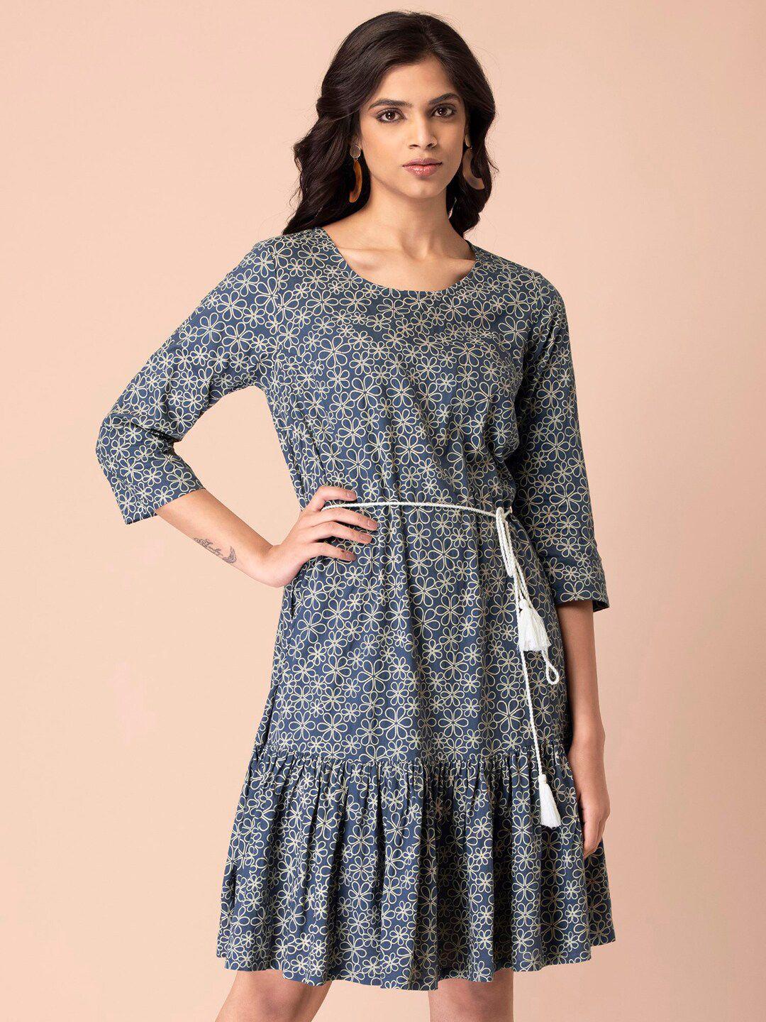 indya floral printed frilled a-line dress