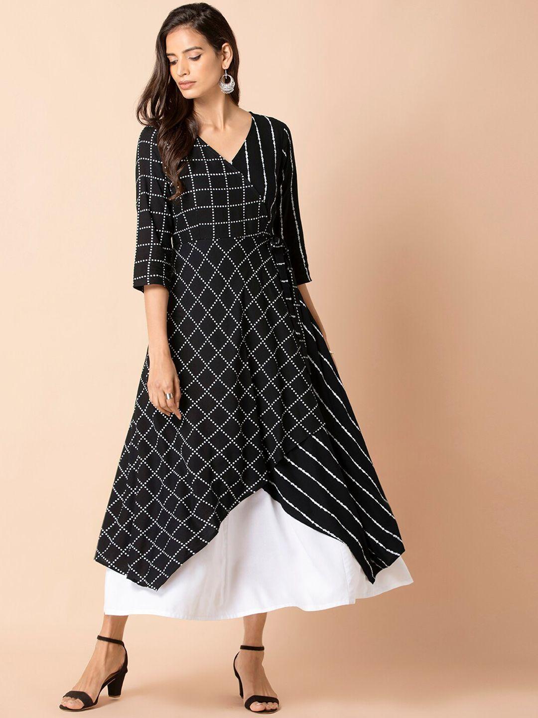 indya geometric printed double layered angrakha kurta