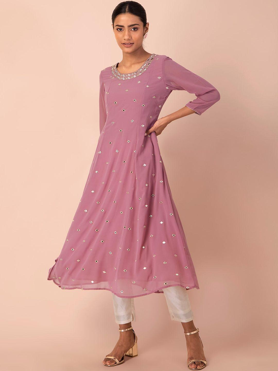 indya embroidered mirror work anarkali kurta