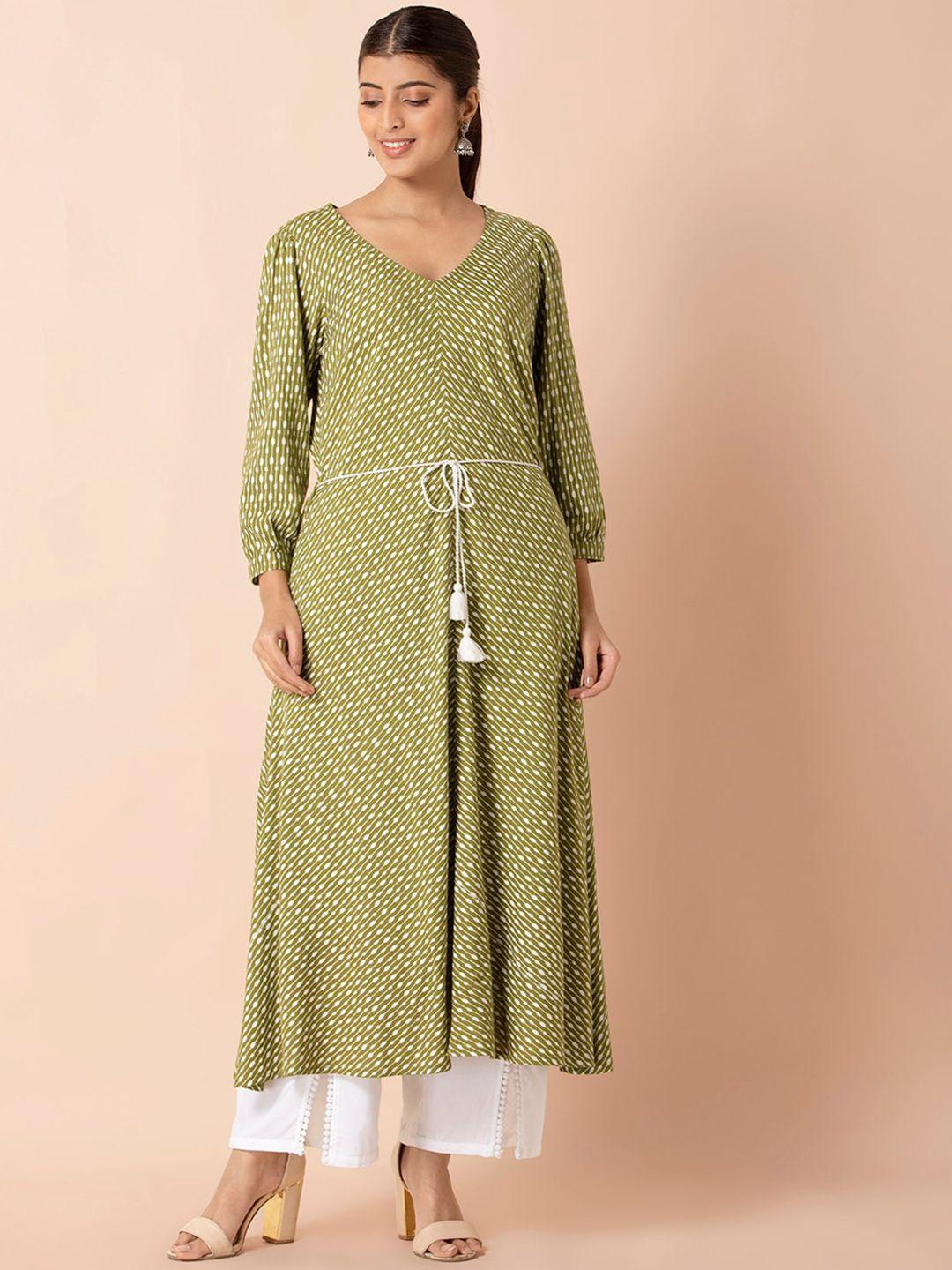 indya striped v neck a-line kurta