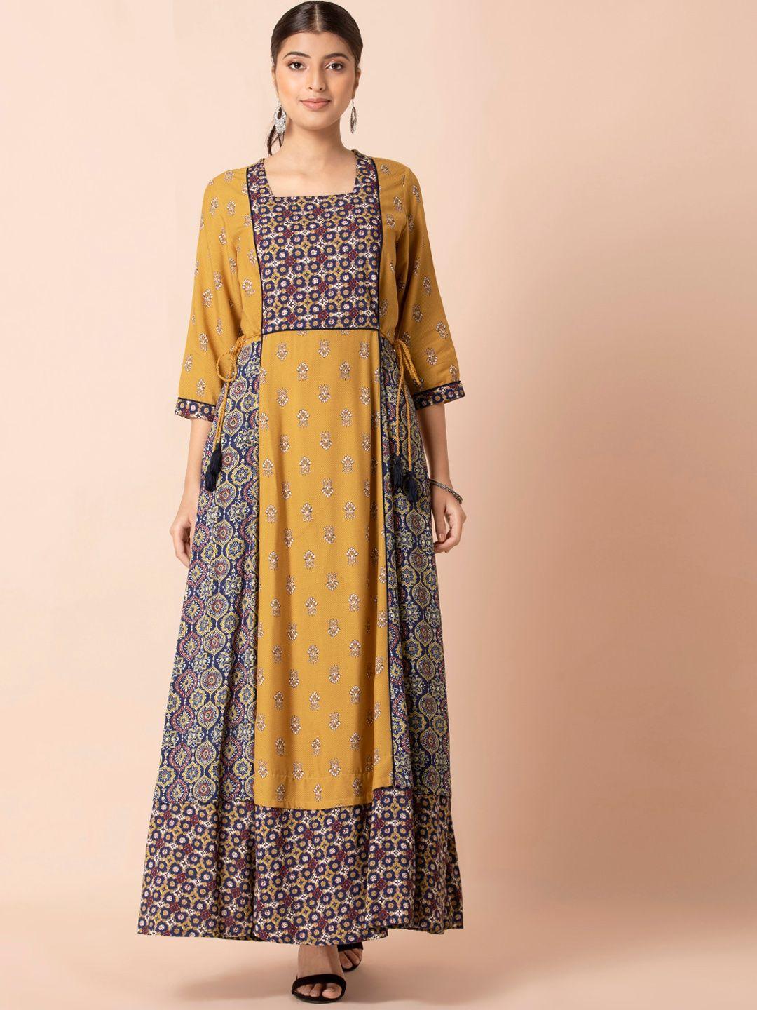 indya ethnic motif printed square neck a-line kurta