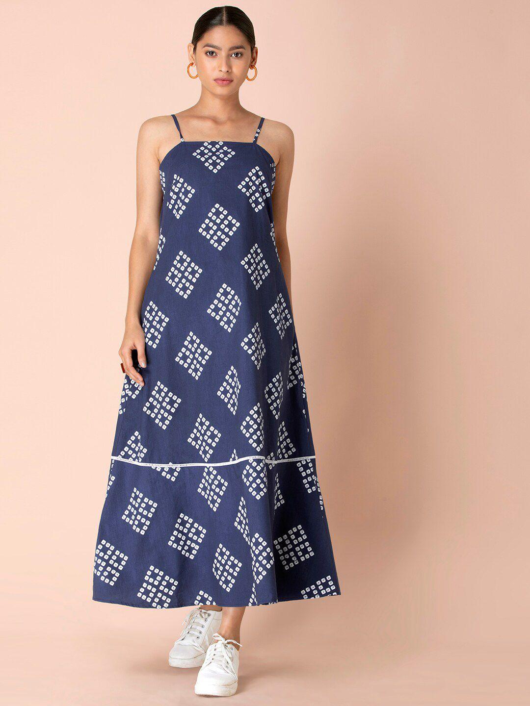 indya ethnic motif printed pure cotton a-line midi dress