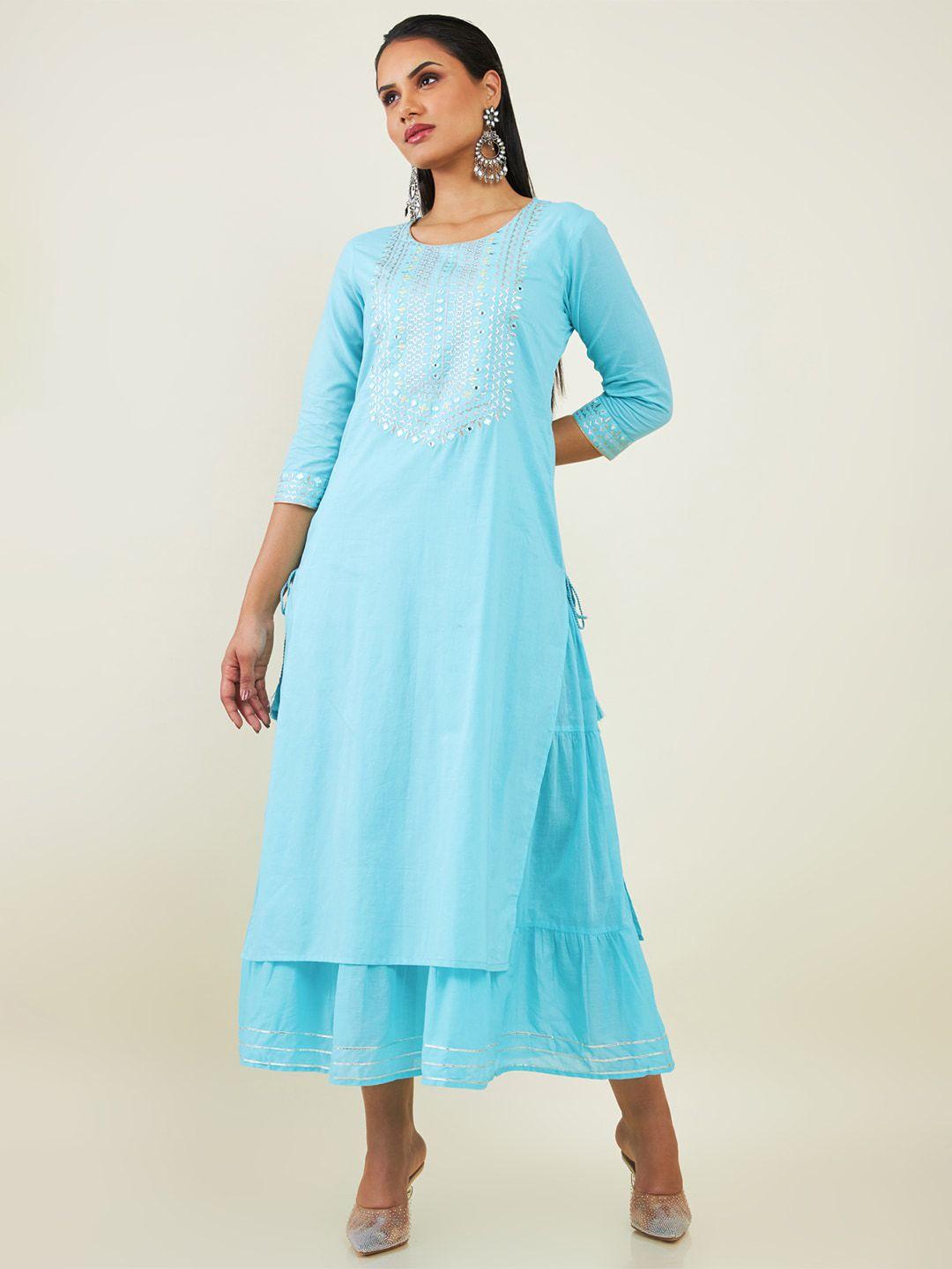 soch turquoise blue ethnic a-line midi dress