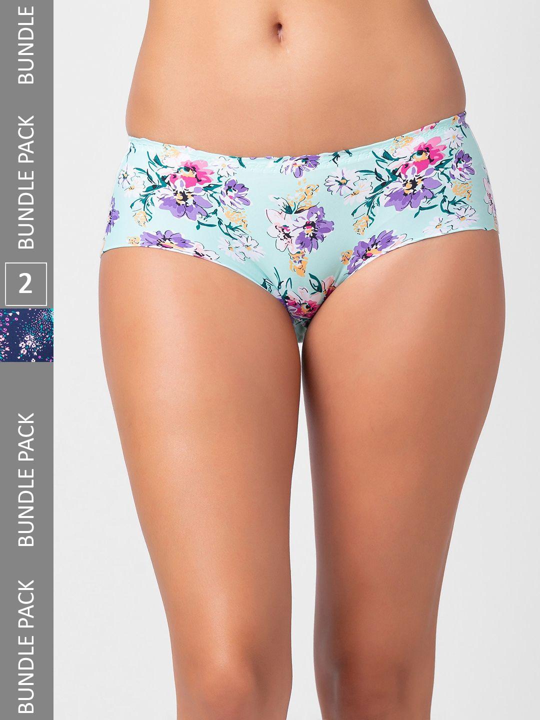 noira women pack of 2 assorted floral printed seamless hipster briefs