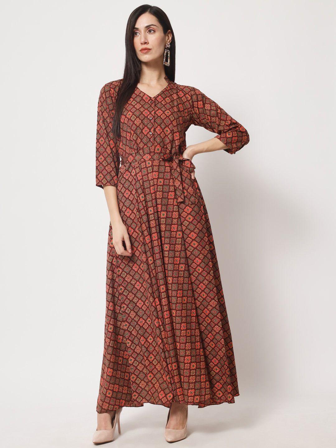 rudraaksha creations ethnic motifs printed fit & flare maxi dress