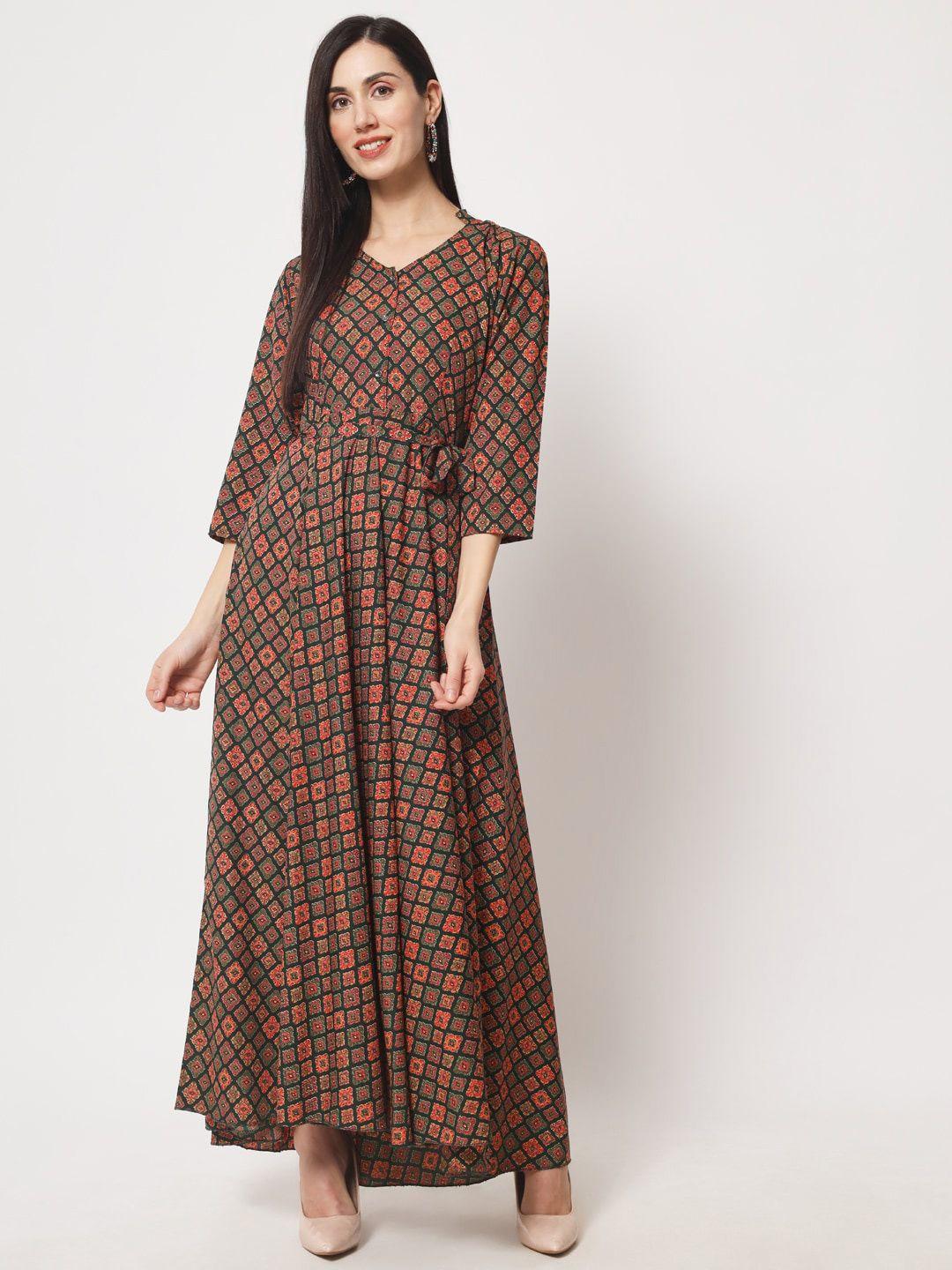 rudraaksha creations ethnic motifs printed fit & flare maxi dress