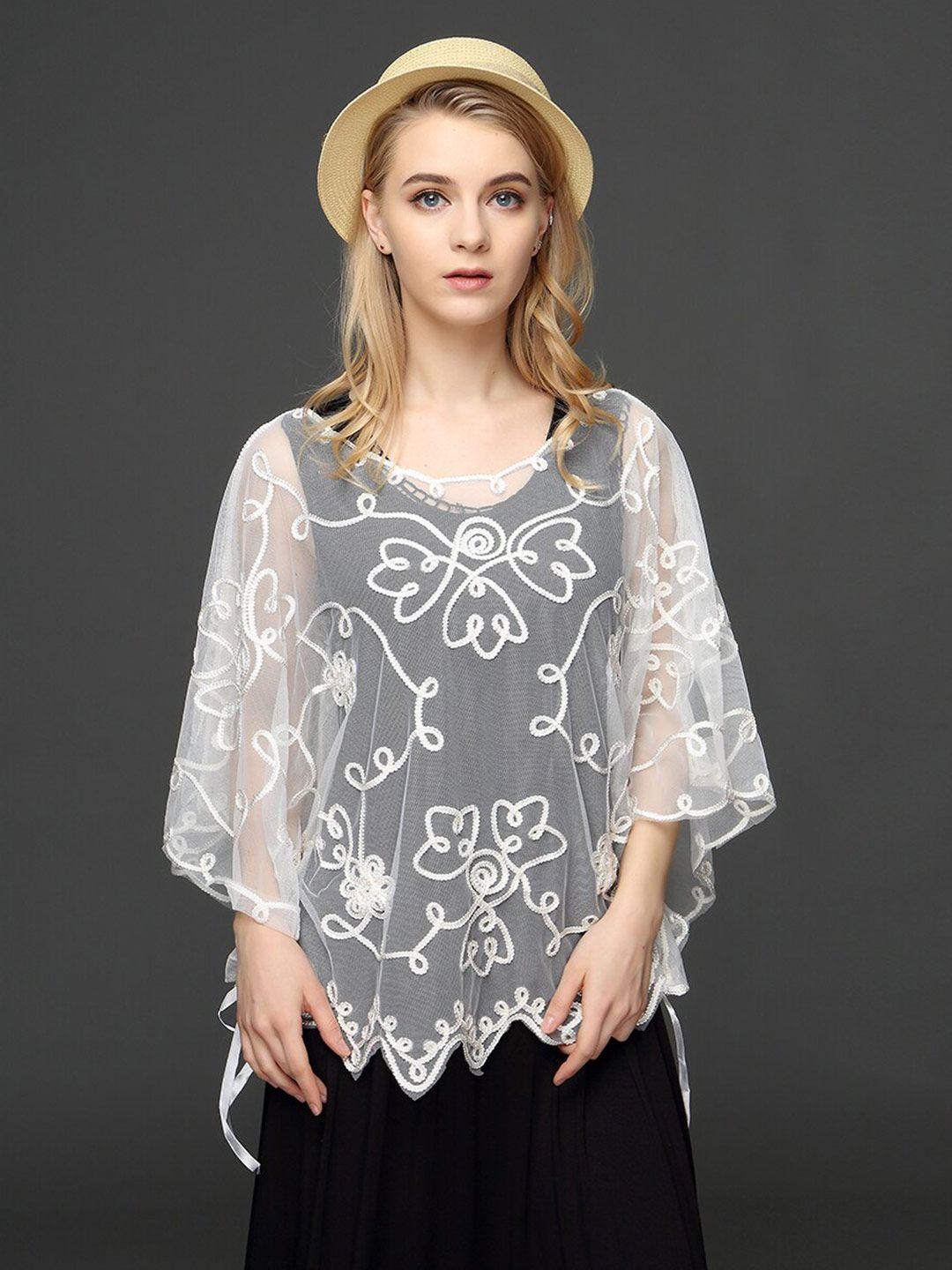 jc collection embroidered sheer cape shrug