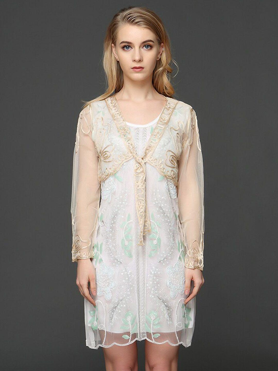 jc collection embroidered sheer long sleeves crop tie-up shrug