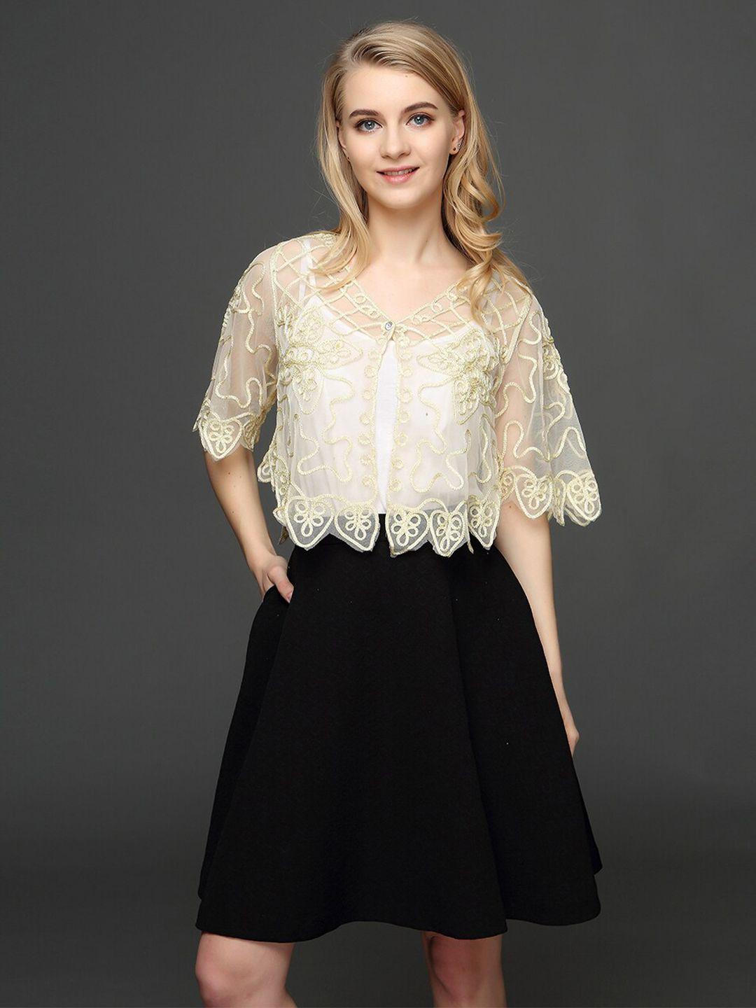 jc collection embroidered sheer crop button shrug