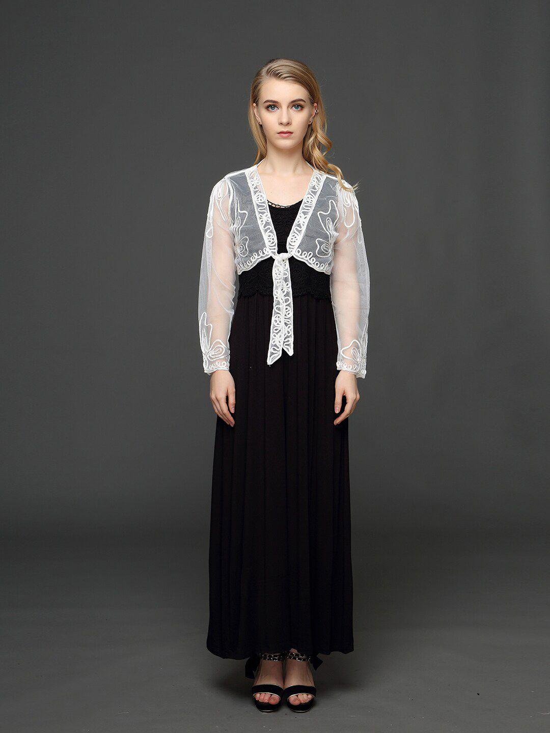 jc collection embroidered sheer crop tie-up shrug