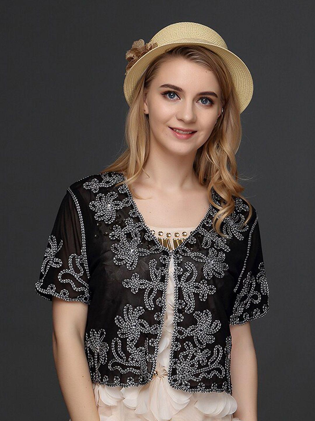 jc collection floral embroidered crop shrug