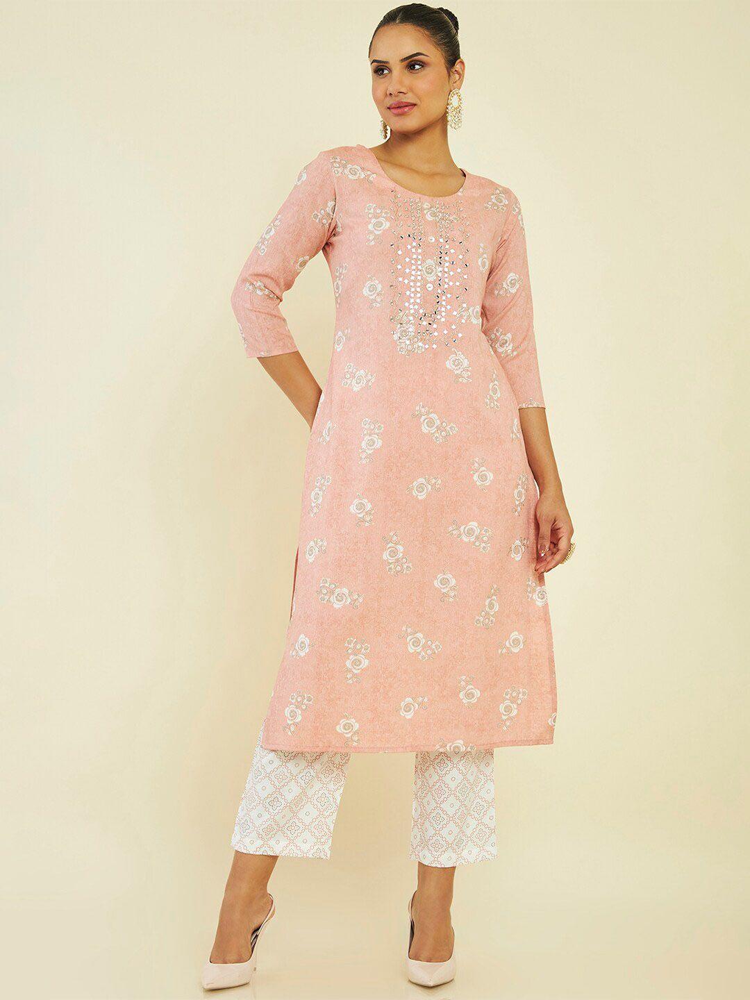 soch floral printed mirror work kurta with trousers