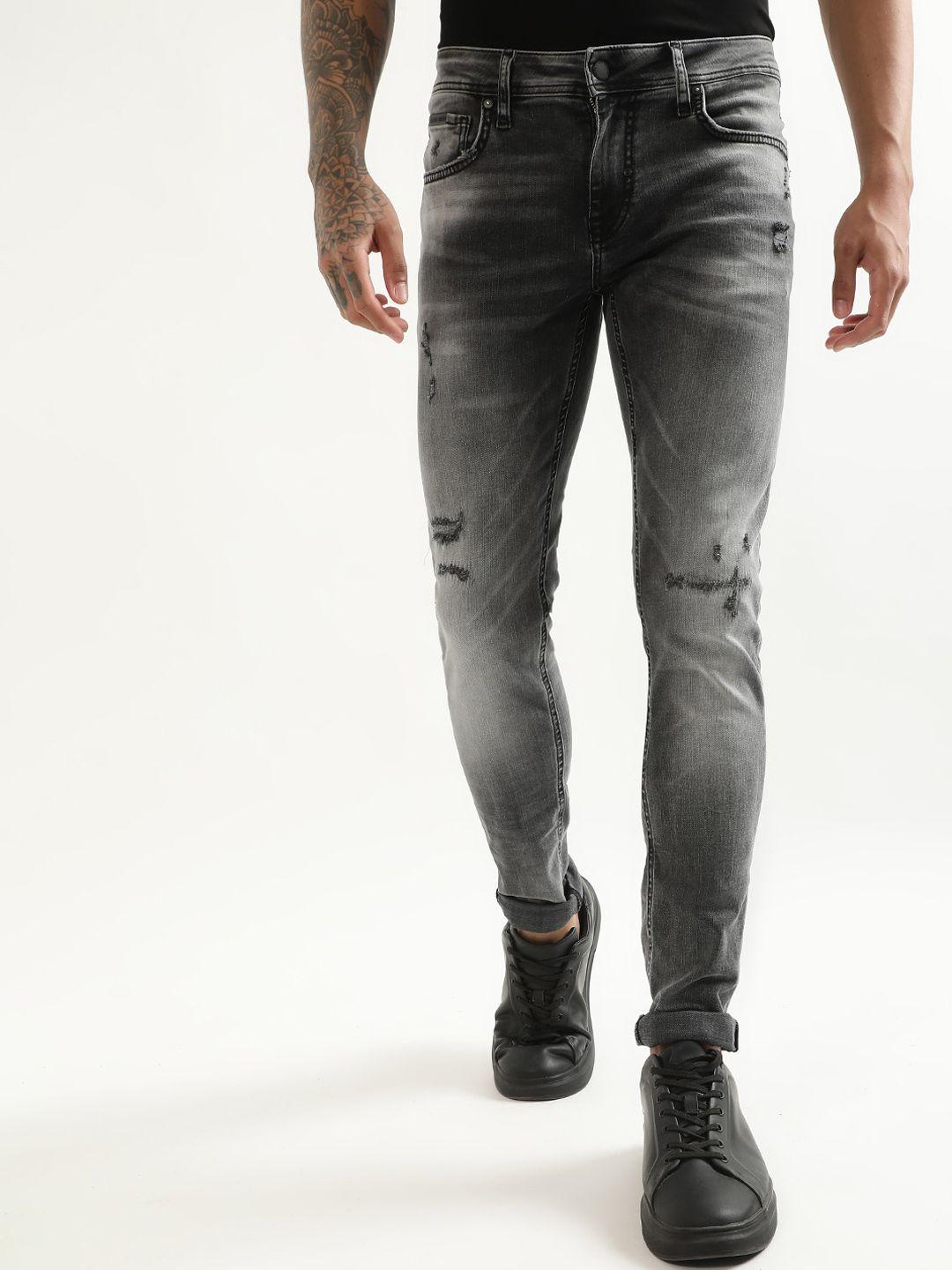 antony morato men super skinny fit mildly distressed heavy fade stretchable cotton jeans