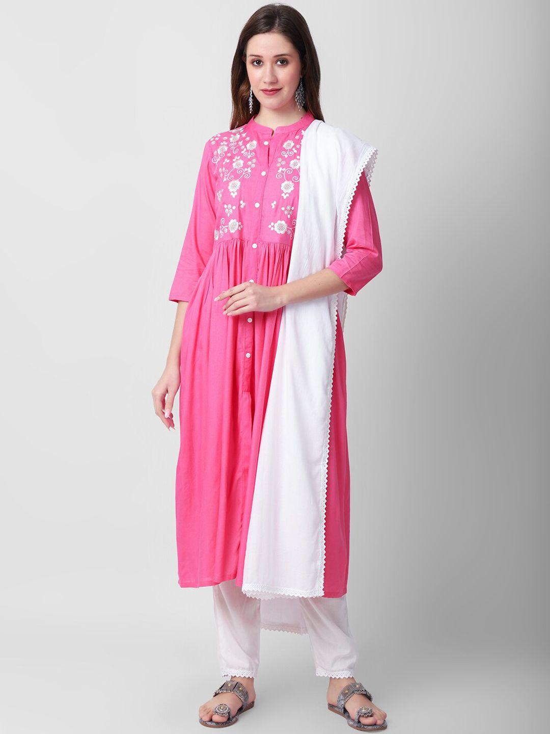 kalini floral embroidered a-line kurta with trousers & dupatta