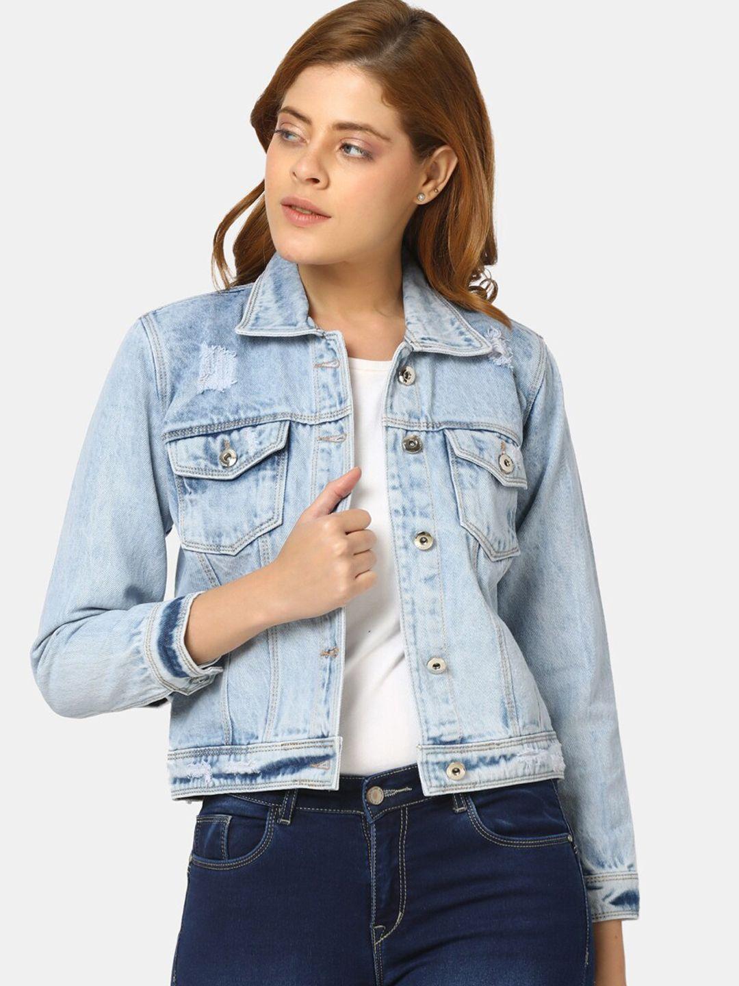 v-mart spread collar washed cotton denim jacket