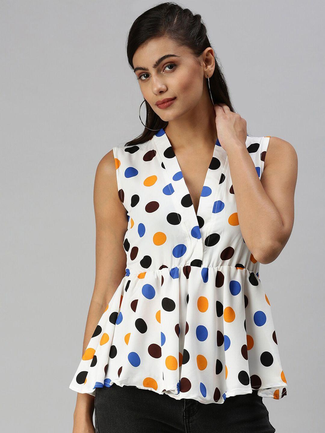 showoff polka dot printed v-neck peplum top