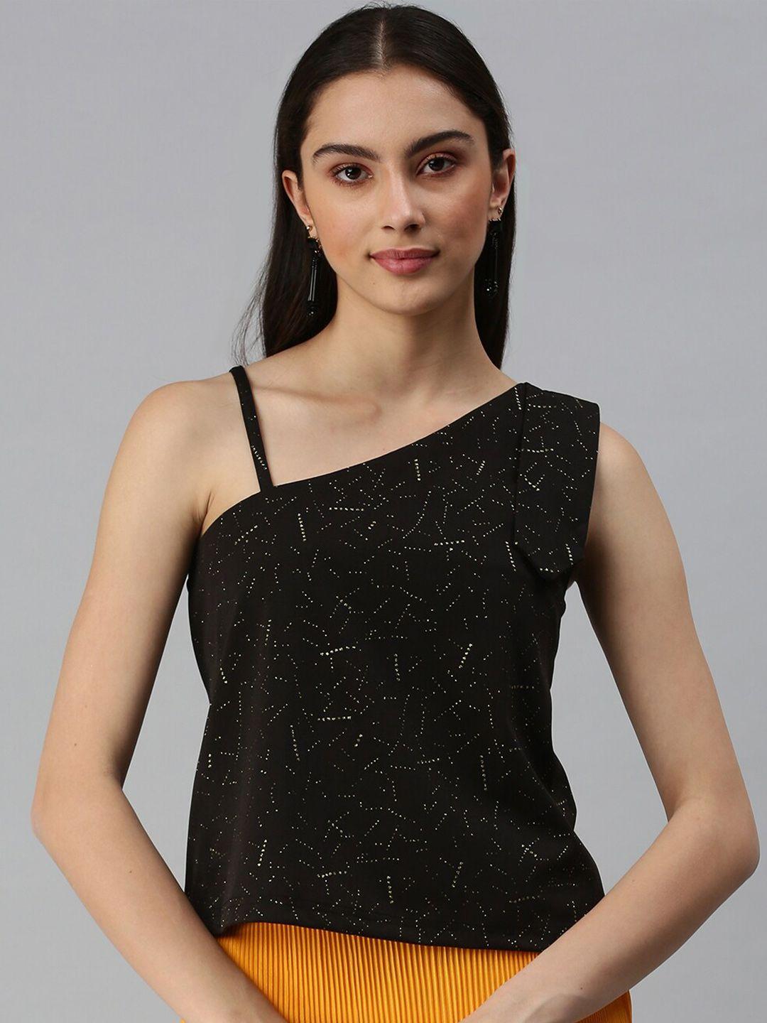 showoff embellished printed one shoulder top