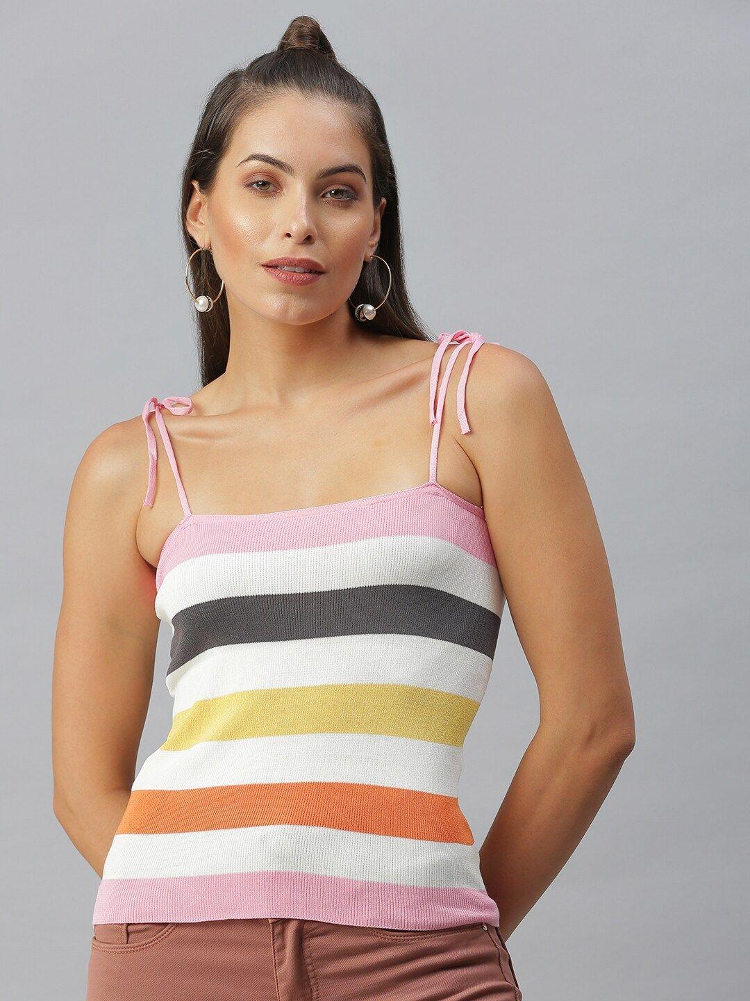 showoff striped shoulder straps fitted top